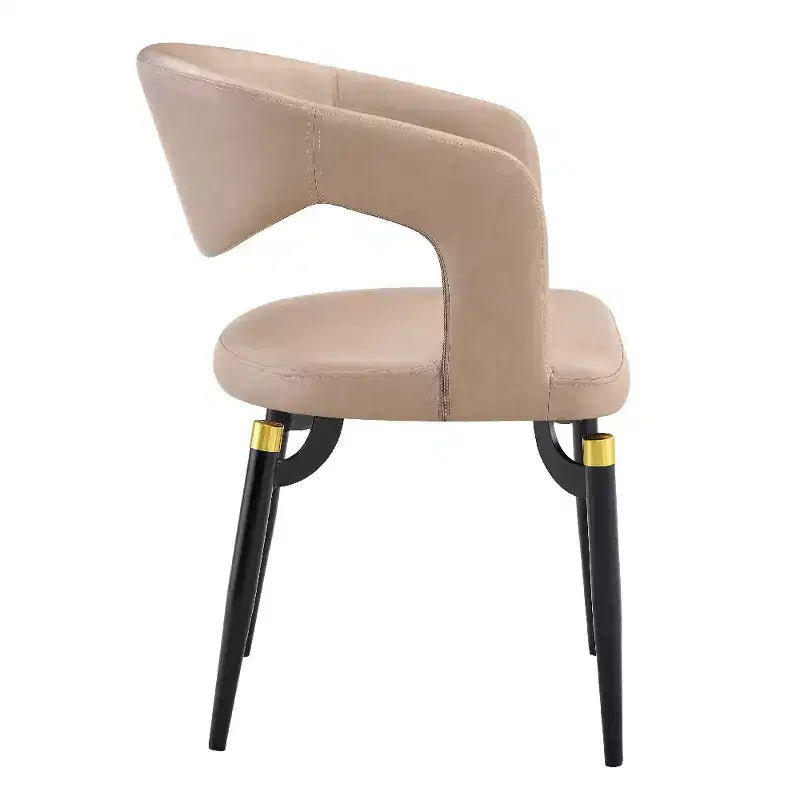 Chaise de salle à manger moderne LeisureMod Entice – Siège en cuir rembourré avec dossier ouvert incurvé et pieds en métal, cuisine moderne, salle à manger, maison, sièges de café
