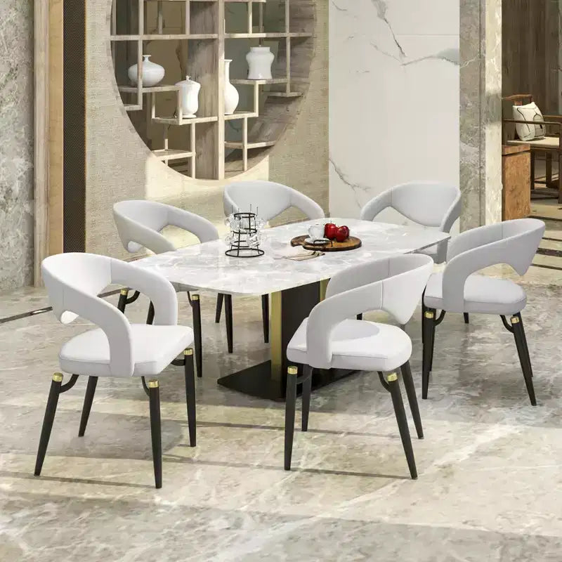Chaise de salle à manger moderne LeisureMod Entice – Siège en cuir rembourré avec dossier ouvert incurvé et pieds en métal, cuisine moderne, salle à manger, maison, sièges de café