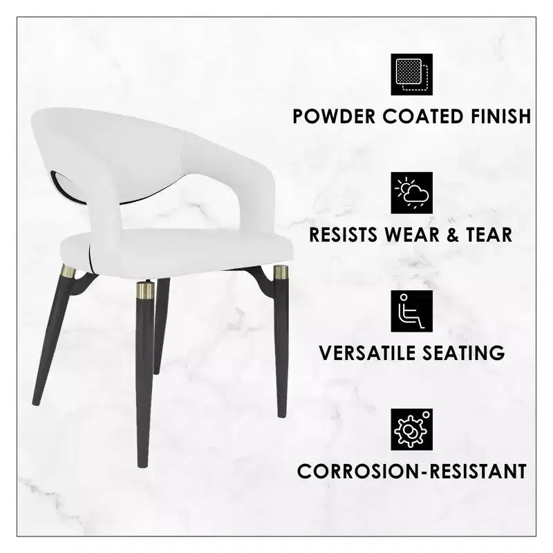 Chaise de salle à manger moderne LeisureMod Entice – Siège en cuir rembourré avec dossier ouvert incurvé et pieds en métal, cuisine moderne, salle à manger, maison, sièges de café