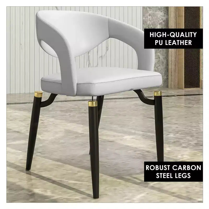Chaise de salle à manger moderne LeisureMod Entice – Siège en cuir rembourré avec dossier ouvert incurvé et pieds en métal, cuisine moderne, salle à manger, maison, sièges de café