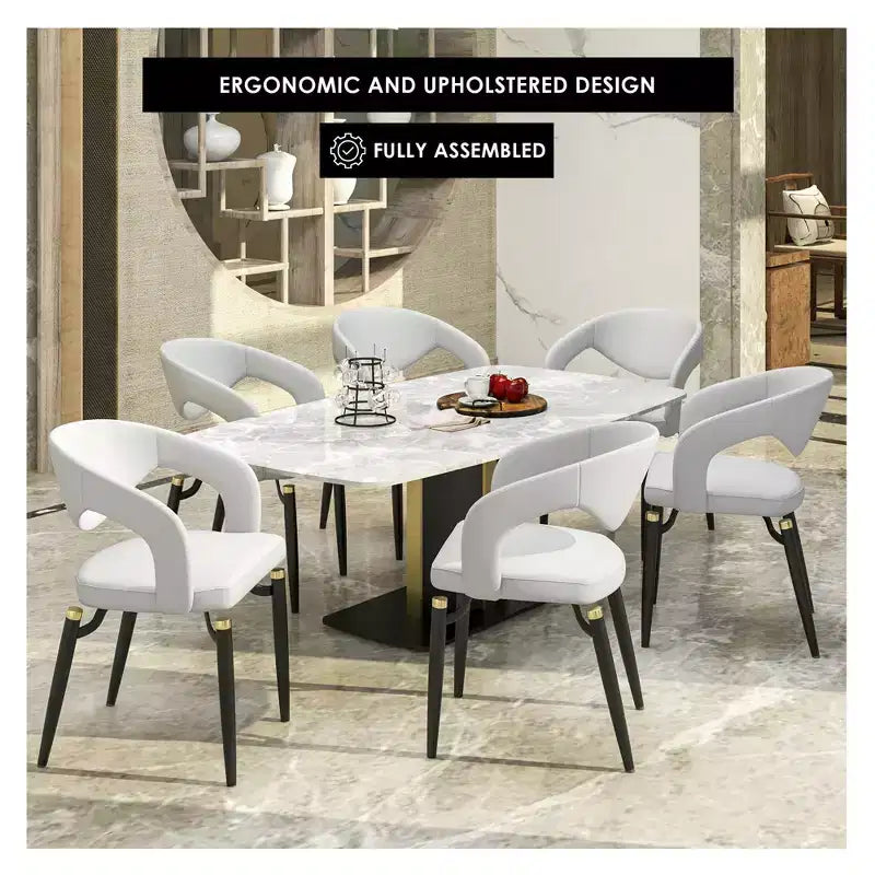 Chaise de salle à manger moderne LeisureMod Entice – Siège en cuir rembourré avec dossier ouvert incurvé et pieds en métal, cuisine moderne, salle à manger, maison, sièges de café