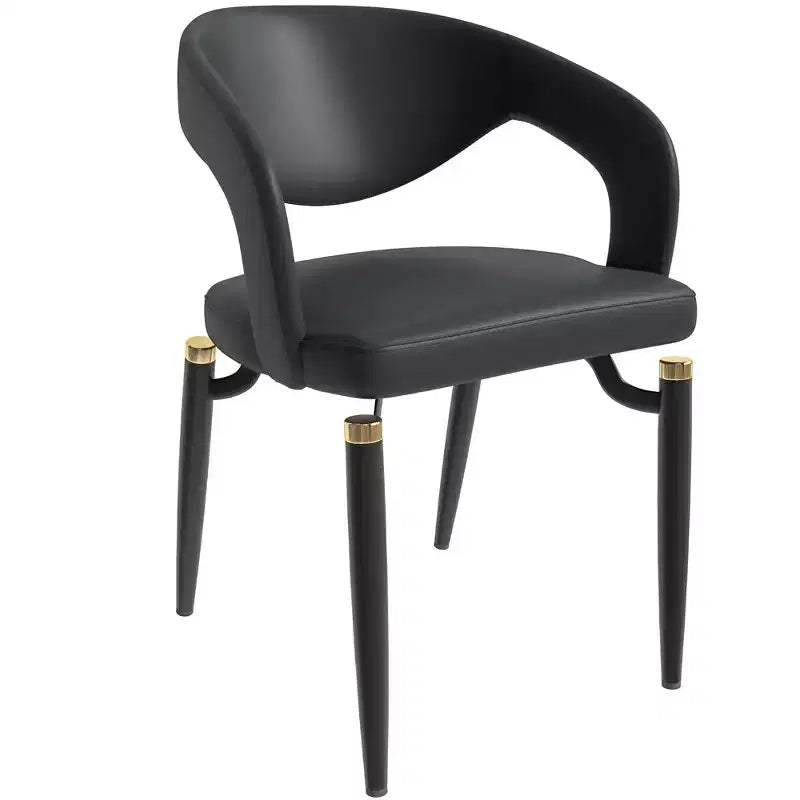 Chaise de salle à manger moderne LeisureMod Entice – Siège en cuir rembourré avec dossier ouvert incurvé et pieds en métal, cuisine moderne, salle à manger, maison, sièges de café