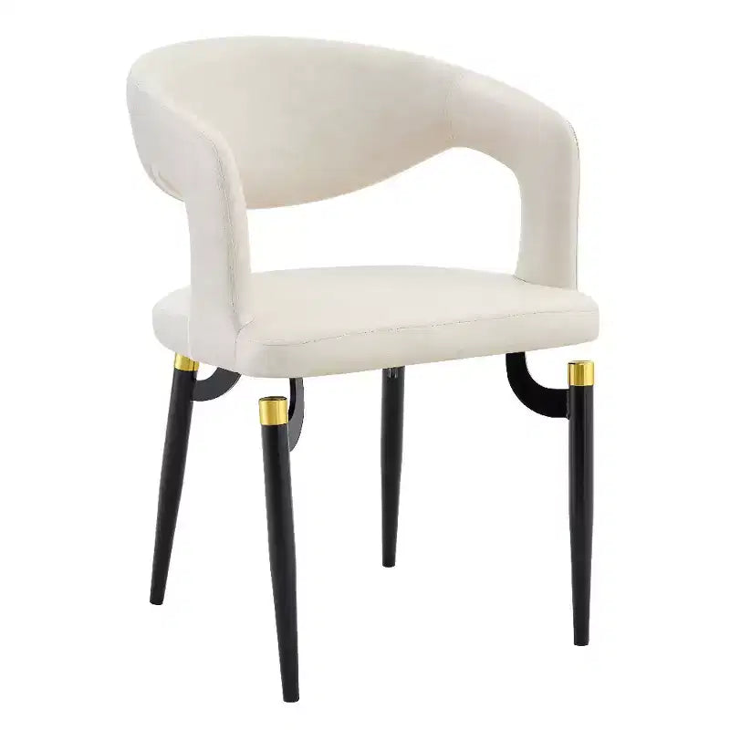 Chaise de salle à manger moderne LeisureMod Entice – Siège en cuir rembourré avec dossier ouvert incurvé et pieds en métal, cuisine moderne, salle à manger, maison, sièges de café