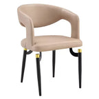 Chaise de salle à manger moderne LeisureMod Entice – Siège en cuir rembourré avec dossier ouvert incurvé et pieds en métal, cuisine moderne, salle à manger, maison, sièges de café