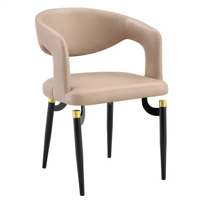 Chaise de salle à manger moderne LeisureMod Entice – Siège en cuir rembourré avec dossier ouvert incurvé et pieds en métal, cuisine moderne, salle à manger, maison, sièges de café