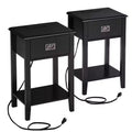 VECELO Nightstand Set of 2-with Charging Station, Black End/Side Table with USB Ports, Nightstands with 3-Drawers Storage Shelf