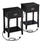 VECELO Nightstand Set of 2-with Charging Station, Black End/Side Table with USB Ports, Nightstands with 3-Drawers Storage Shelf