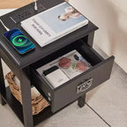 VECELO Table de chevet lot de 2 - avec station de charge, Table d'appoint noire avec ports USB, Tables de nuit avec 3 tiroirs de rangement