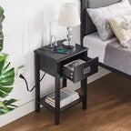 VECELO Table de chevet lot de 2 - avec station de charge, Table d'appoint noire avec ports USB, Tables de nuit avec 3 tiroirs de rangement