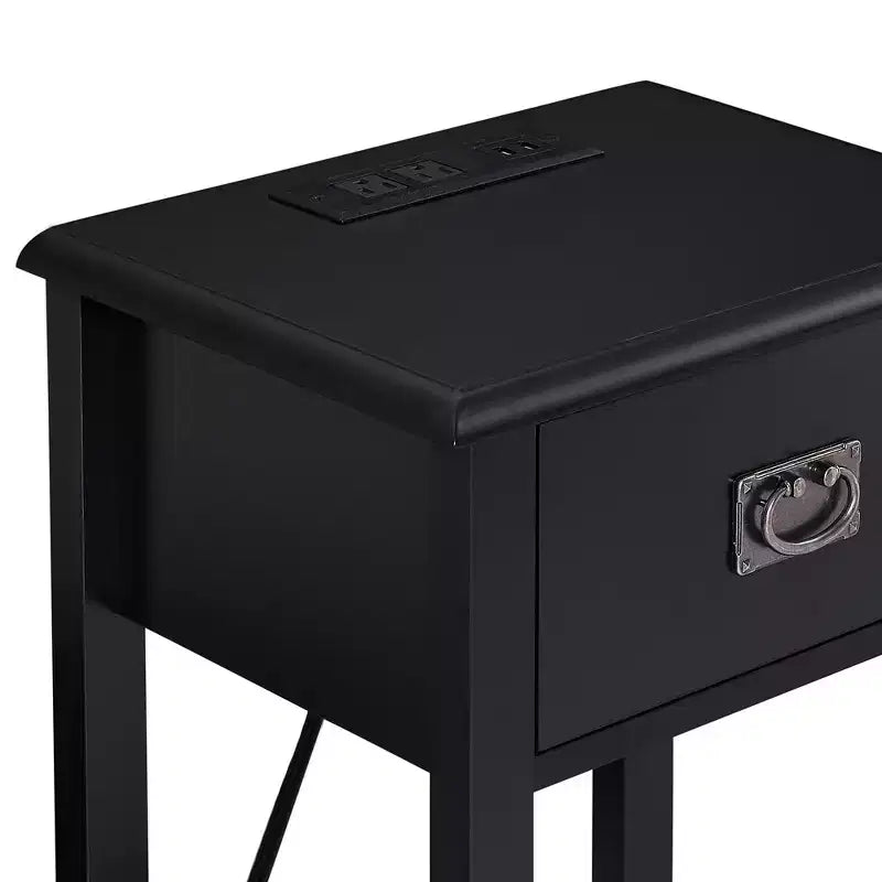 VECELO Table de chevet lot de 2 - avec station de charge, Table d'appoint noire avec ports USB, Tables de nuit avec 3 tiroirs de rangement