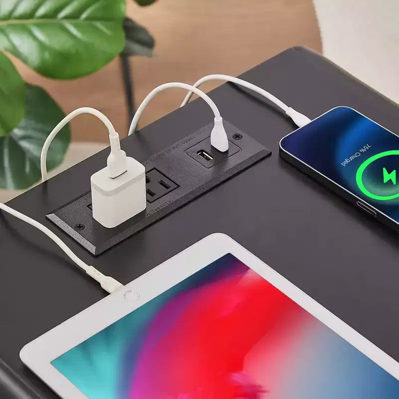 VECELO Table de chevet lot de 2 - avec station de charge, Table d'appoint noire avec ports USB, Tables de nuit avec 3 tiroirs de rangement