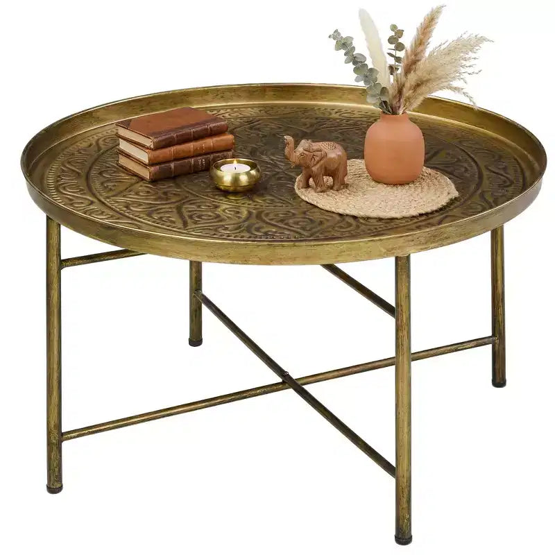 HOMCOM Table Basse Ronde 24 po avec Plateau Marteau, Table d'Appoint Vintage en Métal pour Salon, Chambre à Coucher