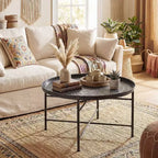 HOMCOM Table Basse Ronde 24 po avec Plateau Marteau, Table d'Appoint Vintage en Métal pour Salon, Chambre à Coucher