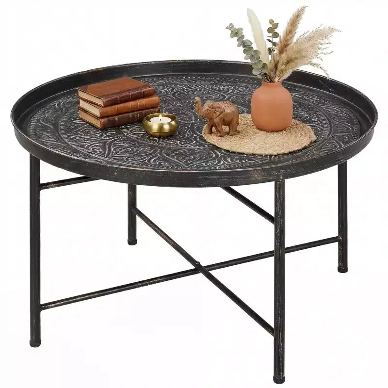 HOMCOM Table Basse Ronde 24 po avec Plateau Marteau, Table d'Appoint Vintage en Métal pour Salon, Chambre à Coucher