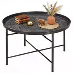 HOMCOM Table Basse Ronde 24 po avec Plateau Marteau, Table d'Appoint Vintage en Métal pour Salon, Chambre à Coucher