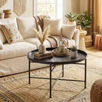 HOMCOM Table Basse Ronde 24 po avec Plateau Marteau, Table d'Appoint Vintage en Métal pour Salon, Chambre à Coucher