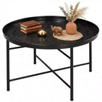 HOMCOM Table Basse Ronde 24 po avec Plateau Marteau, Table d'Appoint Vintage en Métal pour Salon, Chambre à Coucher