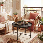 HOMCOM Table Basse Ronde 24 po avec Plateau Marteau, Table d'Appoint Vintage en Métal pour Salon, Chambre à Coucher