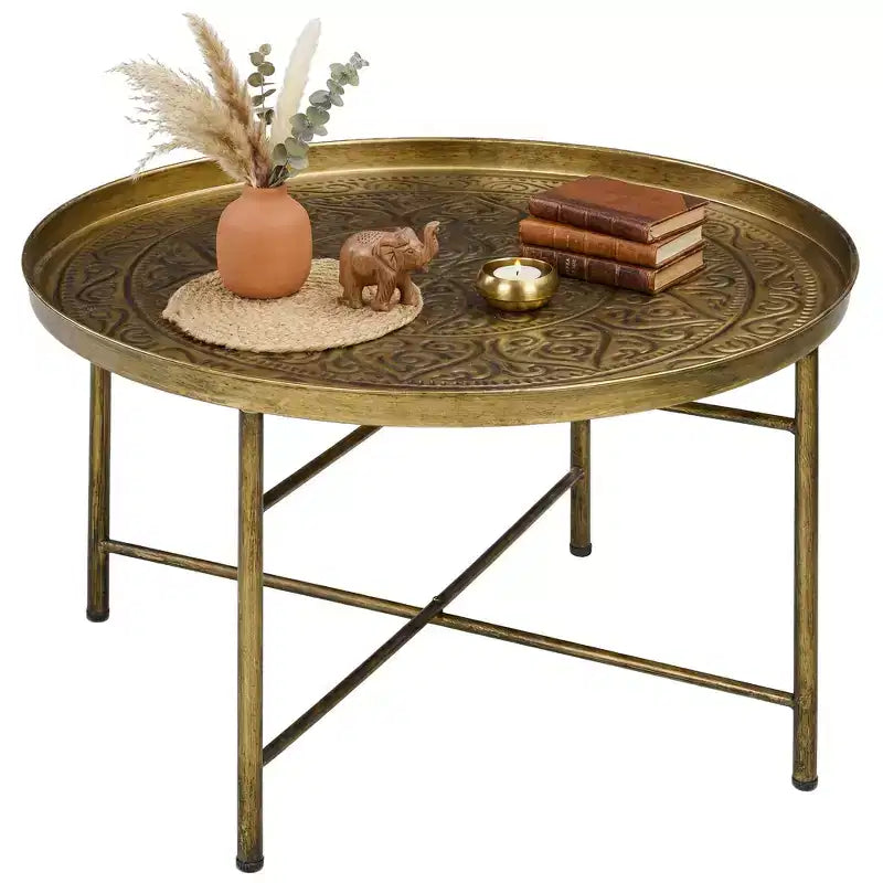 HOMCOM Table Basse Ronde 24 po avec Plateau Marteau, Table d'Appoint Vintage en Métal pour Salon, Chambre à Coucher