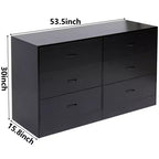Grande commode à 6 tiroirs pour chambre à coucher 53,5 pouces Commode moderne en bois MDF finition noire