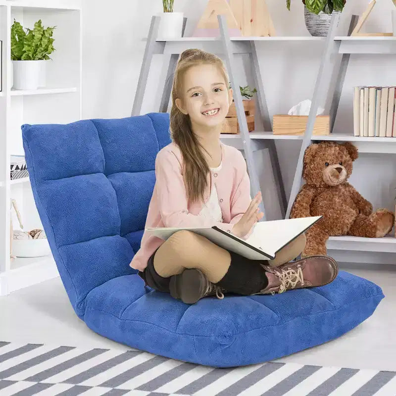 Costway Fauteuil de sol réglable 14 positions pliable Fauteuil de jeu paresseux rembourré Neuf Bleu/Vert/Rose clair/Violet/Noir/Café/Marron clair/Rose/Gris