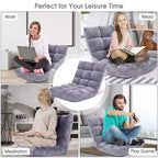 Costway Fauteuil de sol réglable 14 positions pliable Fauteuil de jeu paresseux rembourré Neuf Bleu/Vert/Rose clair/Violet/Noir/Café/Marron clair/Rose/Gris