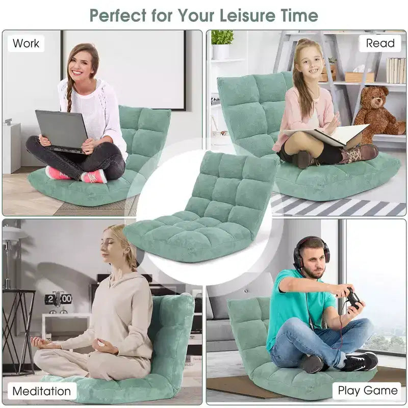 Costway Fauteuil de sol réglable 14 positions pliable Fauteuil de jeu paresseux rembourré Neuf Bleu/Vert/Rose clair/Violet/Noir/Café/Marron clair/Rose/Gris