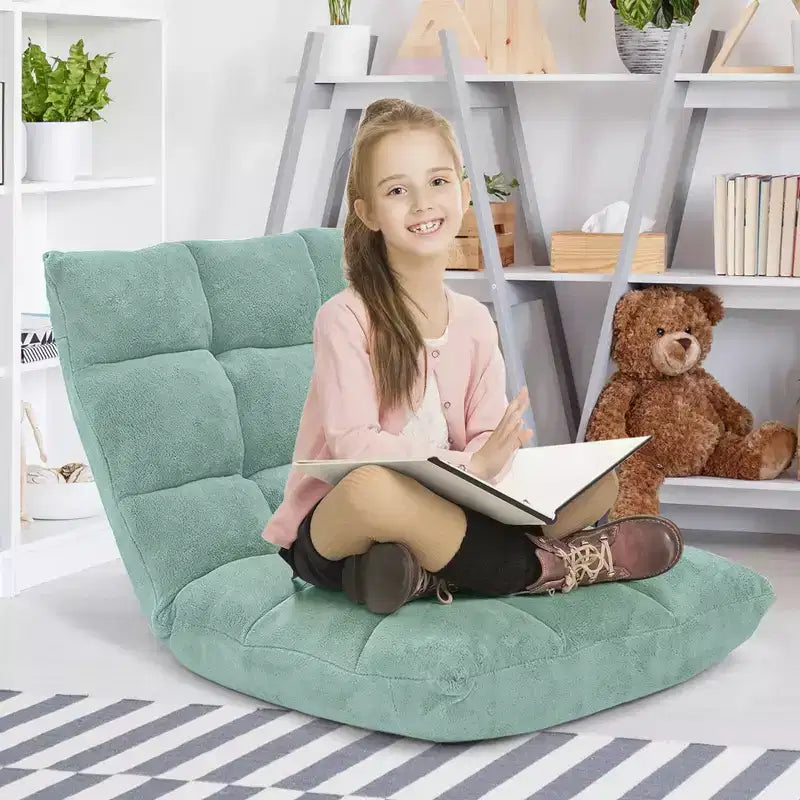 Costway Fauteuil de sol réglable 14 positions pliable Fauteuil de jeu paresseux rembourré Neuf Bleu/Vert/Rose clair/Violet/Noir/Café/Marron clair/Rose/Gris