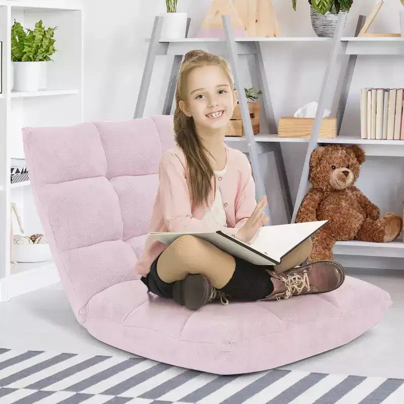 Costway Fauteuil de sol réglable 14 positions pliable Fauteuil de jeu paresseux rembourré Neuf Bleu/Vert/Rose clair/Violet/Noir/Café/Marron clair/Rose/Gris