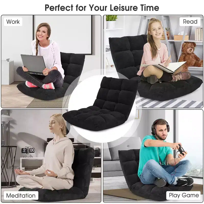 Costway Fauteuil de sol réglable 14 positions pliable Fauteuil de jeu paresseux rembourré Neuf Bleu/Vert/Rose clair/Violet/Noir/Café/Marron clair/Rose/Gris