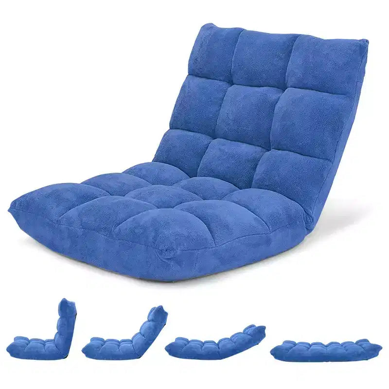 Costway Fauteuil de sol réglable 14 positions pliable Fauteuil de jeu paresseux rembourré Neuf Bleu/Vert/Rose clair/Violet/Noir/Café/Marron clair/Rose/Gris
