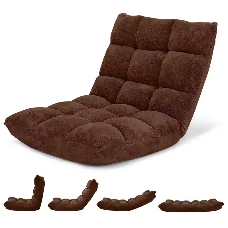 Costway Fauteuil de sol réglable 14 positions pliable Fauteuil de jeu paresseux rembourré Neuf Bleu/Vert/Rose clair/Violet/Noir/Café/Marron clair/Rose/Gris