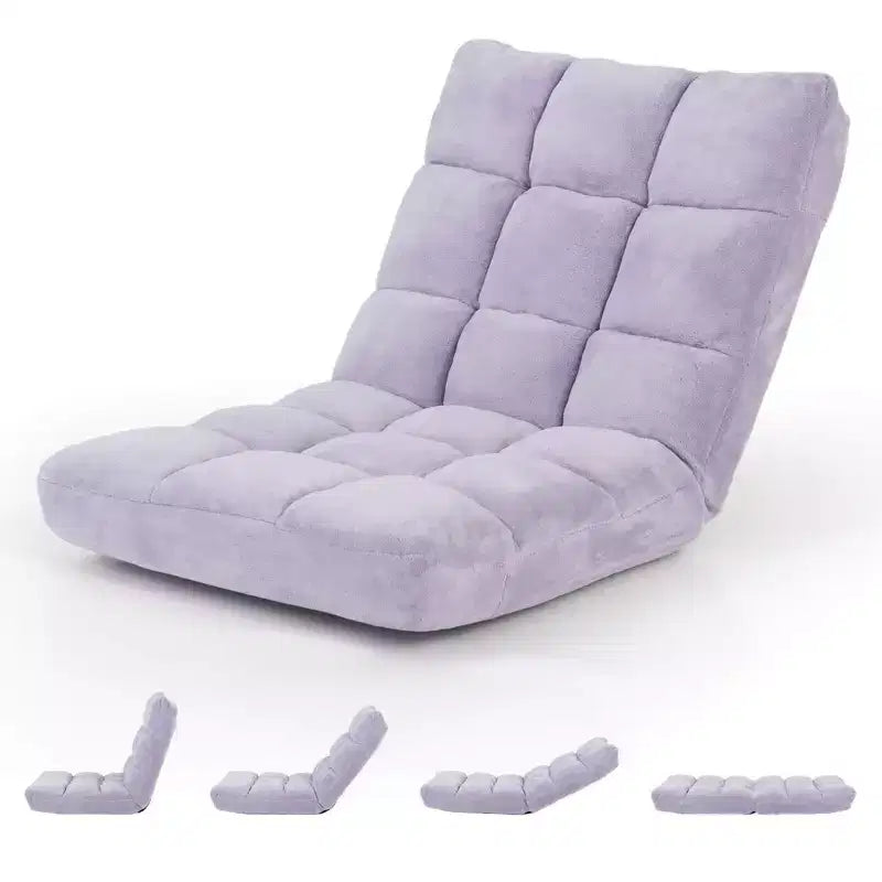 Costway Fauteuil de sol réglable 14 positions pliable Fauteuil de jeu paresseux rembourré Neuf Bleu/Vert/Rose clair/Violet/Noir/Café/Marron clair/Rose/Gris