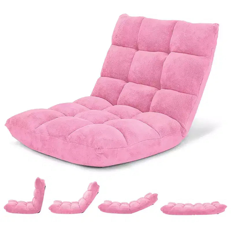 Costway Fauteuil de sol réglable 14 positions pliable Fauteuil de jeu paresseux rembourré Neuf Bleu/Vert/Rose clair/Violet/Noir/Café/Marron clair/Rose/Gris