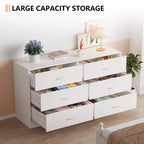 Commode de chambre à 6 tiroirs, moderne et large, 53,5 pouces, avec glissières fluides, blanche
