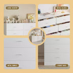 Commode de chambre à 6 tiroirs, moderne et large, 53,5 pouces, avec glissières fluides, blanche