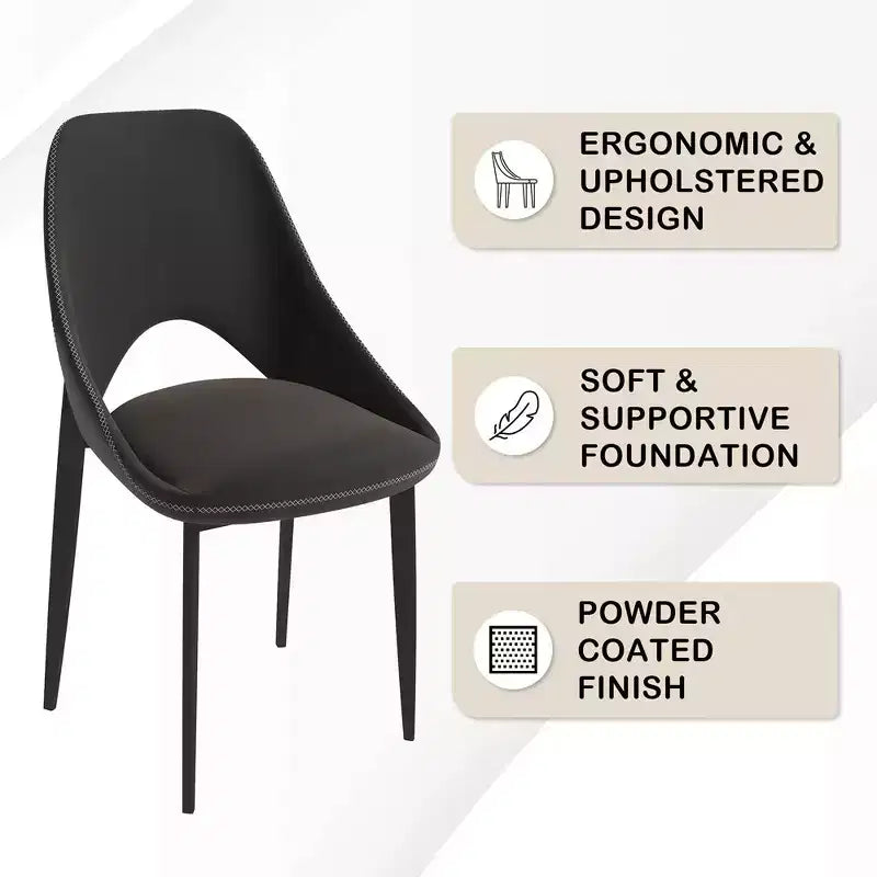 LeisureMod Amalfi Chaise de salle à manger moderne, assise en tissu rembourré avec pieds en métal, chaise d'appoint confortable pour cuisine, salle à manger ou bureau