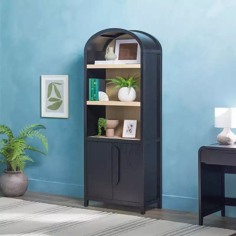 Bibliothèque-armoire Saracina Home de 193 cm avec 3 étagères et dessus arrondi