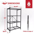 Étagère de rangement métallique pliable à 4 niveaux avec roulettes Origami R5, capacité de 450 kg pour la cuisine, le garage ou le jardin, noir, reconditionné certifié