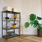 Étagère de rangement métallique pliable à 4 niveaux avec roulettes Origami R5, capacité de 450 kg pour la cuisine, le garage ou le jardin, noir, reconditionné certifié