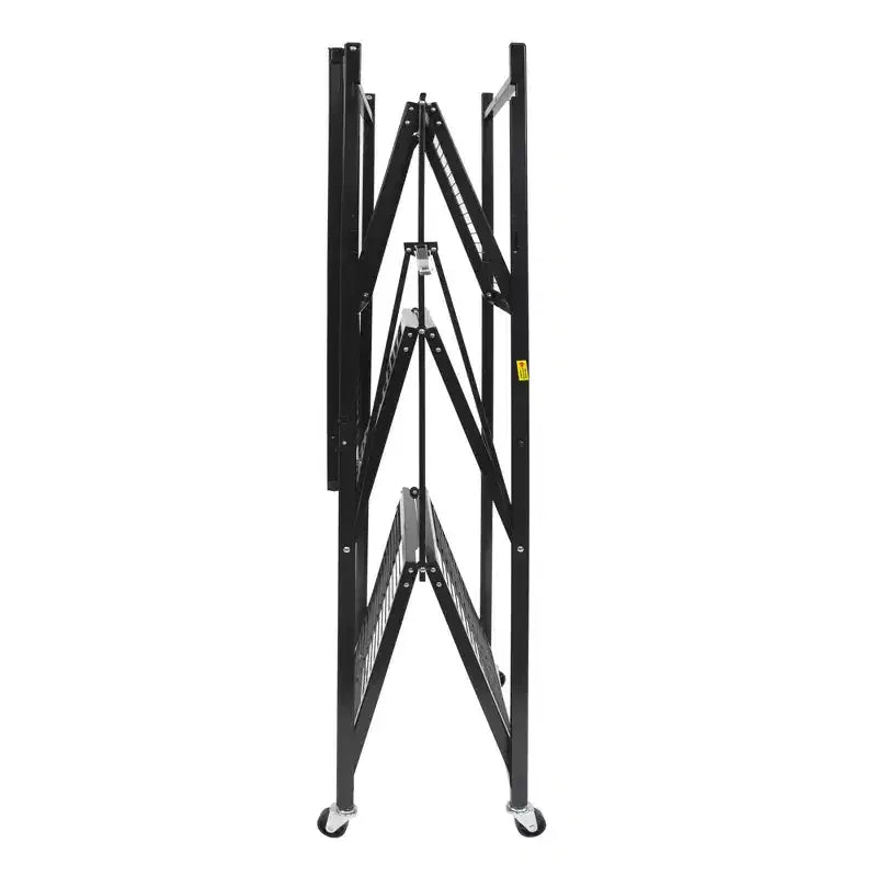 Étagère de rangement métallique pliable à 4 niveaux avec roulettes Origami R5, capacité de 450 kg pour la cuisine, le garage ou le jardin, noir, reconditionné certifié