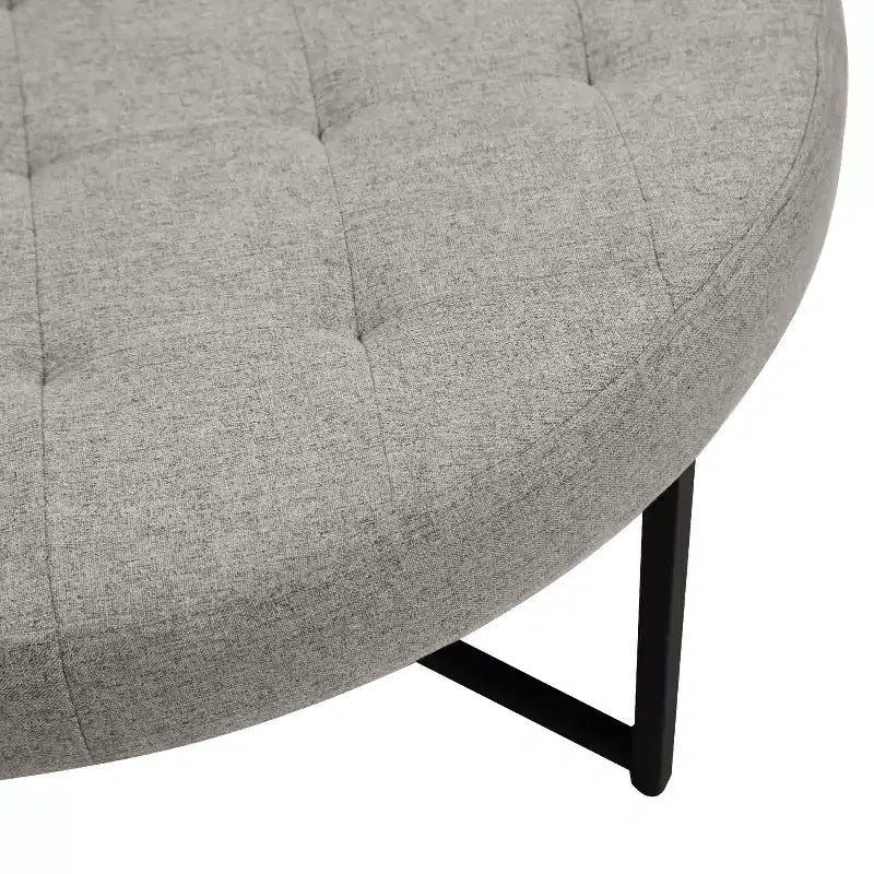 Emma et Oliver Pouf rond 34 po en coton et lin avec design touffeté et cadre en fer robuste