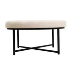 Emma et Oliver Pouf rond 34 po en coton et lin avec design touffeté et cadre en fer robuste