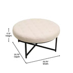 Emma et Oliver Pouf rond 34 po en coton et lin avec design touffeté et cadre en fer robuste