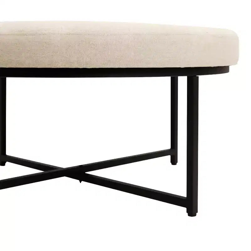 Emma et Oliver Pouf rond 34 po en coton et lin avec design touffeté et cadre en fer robuste