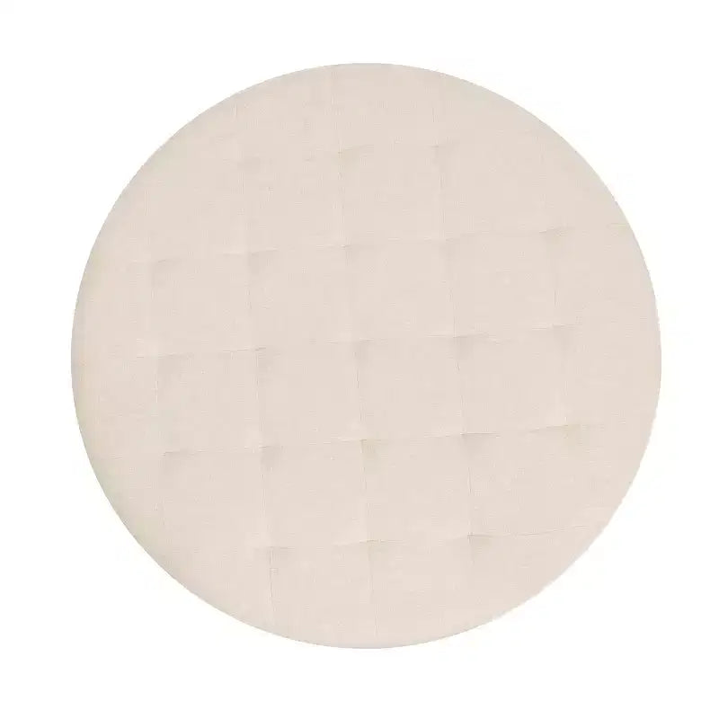 Emma et Oliver Pouf rond 34 po en coton et lin avec design touffeté et cadre en fer robuste