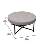 Emma et Oliver Pouf rond 34 po en coton et lin avec design touffeté et cadre en fer robuste