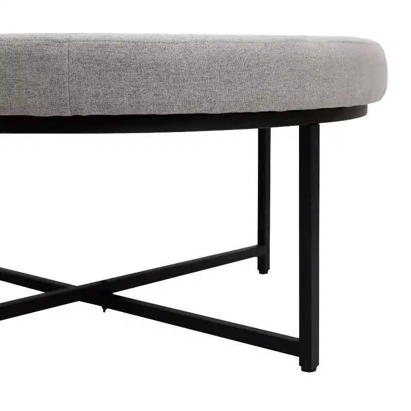 Emma et Oliver Pouf rond 34 po en coton et lin avec design touffeté et cadre en fer robuste