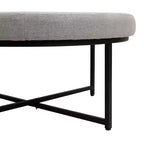 Emma et Oliver Pouf rond 34 po en coton et lin avec design touffeté et cadre en fer robuste