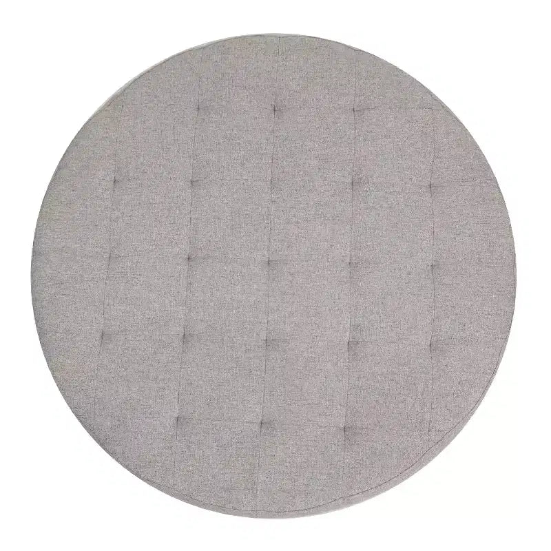 Emma et Oliver Pouf rond 34 po en coton et lin avec design touffeté et cadre en fer robuste
